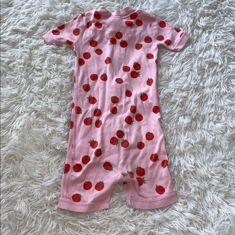 Hanna Andersson Pink Strawberry Print Short Sleeve Zipper Romper